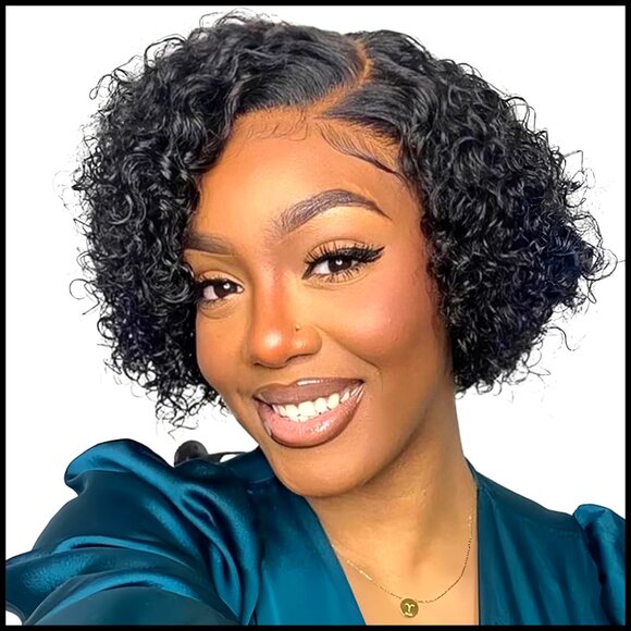 Stylish Curly Short Bob Wig Deep Wave Lace Front Glueless Human Hair main image 4